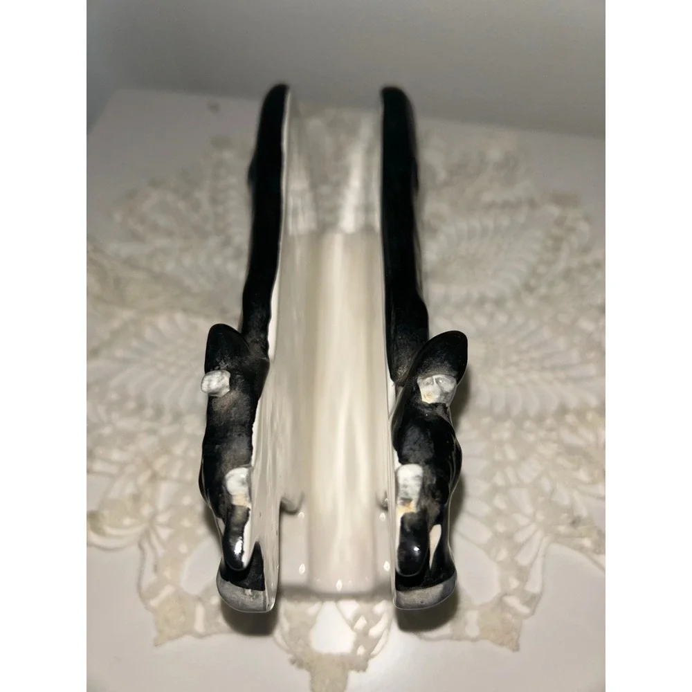 Vintage Otagiri Japan Ceramic Cow Napkin Holder Black White Farmhouse Decor